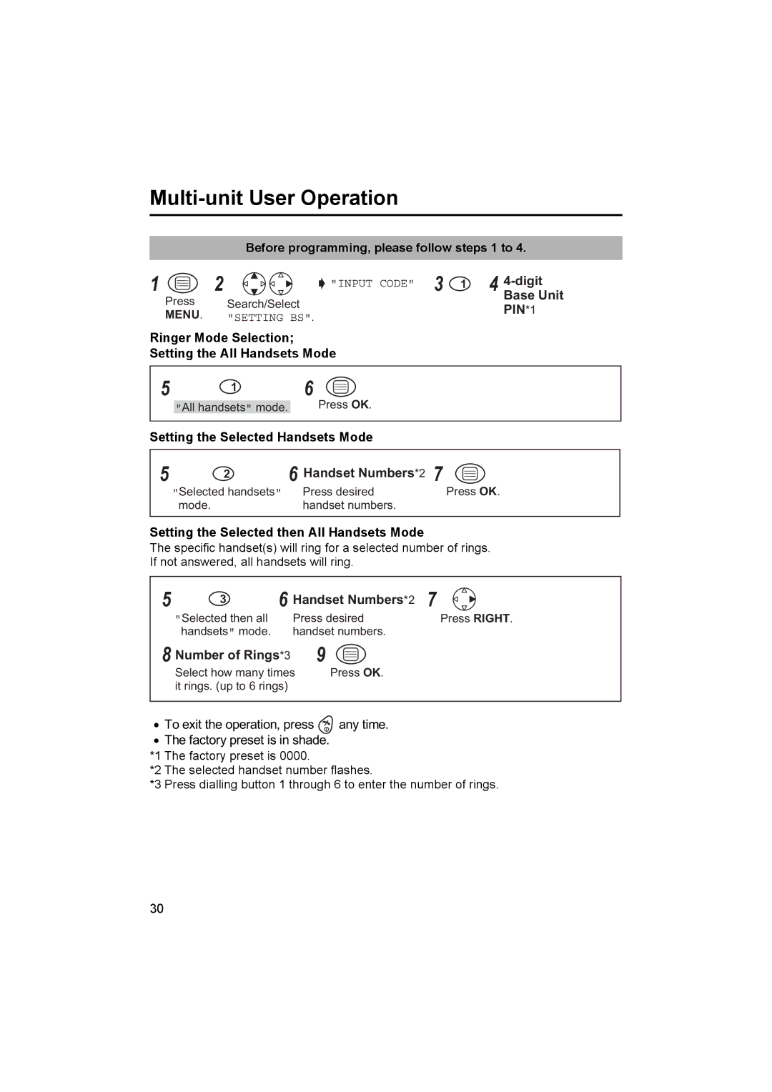 Panasonic KX-TCD410E Ringer Mode Selection Setting the All Handsets Mode, Setting the Selected then All Handsets Mode 