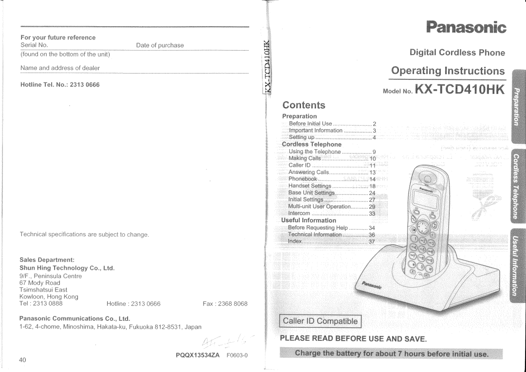 Panasonic KX-TCD410HK manual 