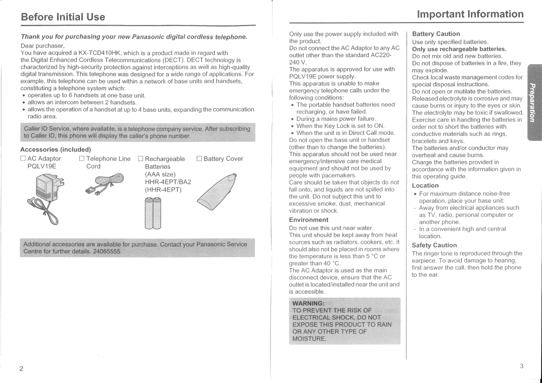 Panasonic KX-TCD410HK manual 