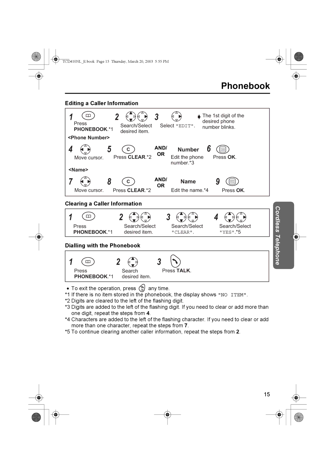 Panasonic KX-TCD410NL Editing a Caller Information, Number, Clearing a Caller Information, Dialling with the Phonebook 