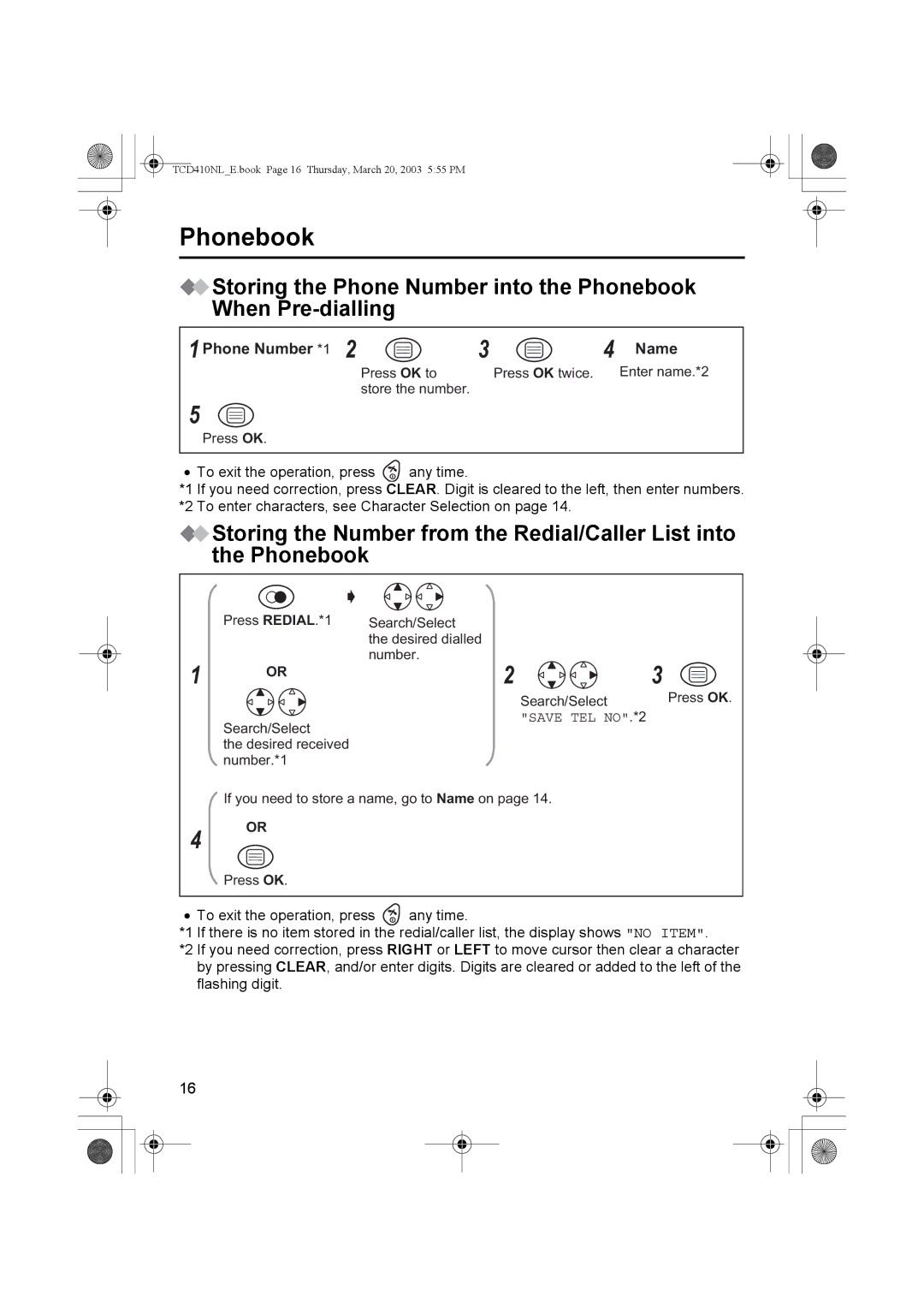 Panasonic KX-TCD410NL operating instructions Phone Number *1 Name, Save TEL NO.*2 