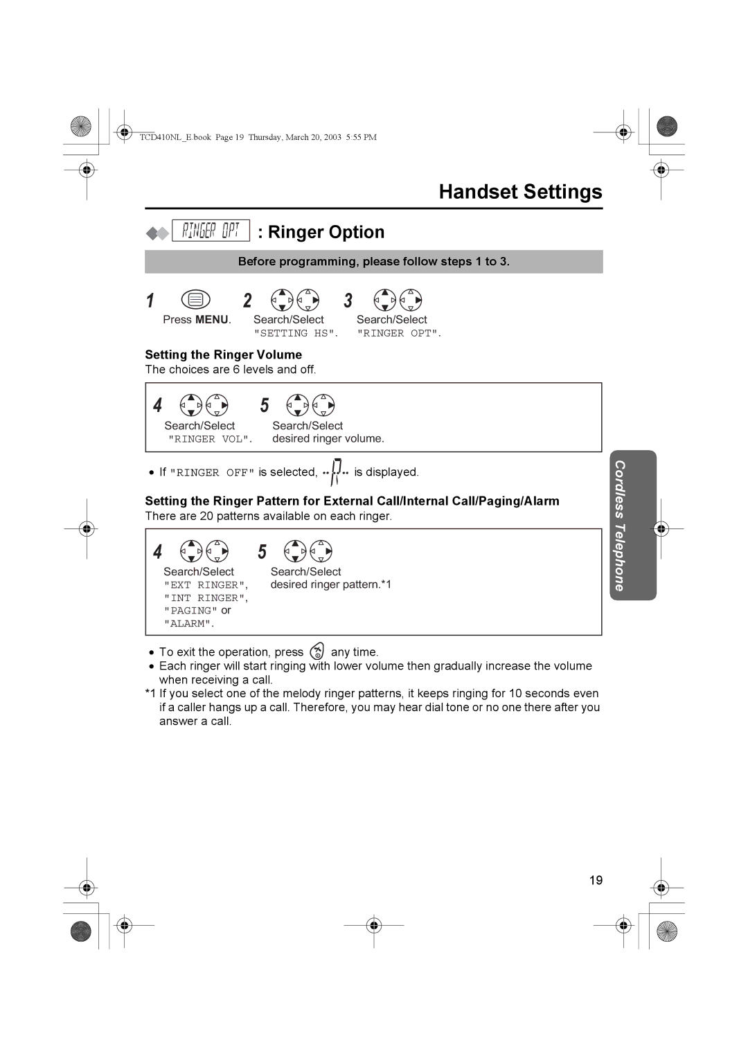 Panasonic KX-TCD410NL operating instructions Ringer Option, Setting the Ringer Volume 