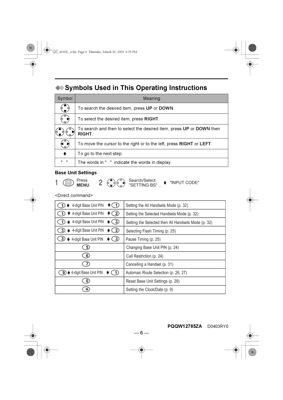 Panasonic KX-TCD410NL operating instructions Symbols Used in This Operating Instructions 