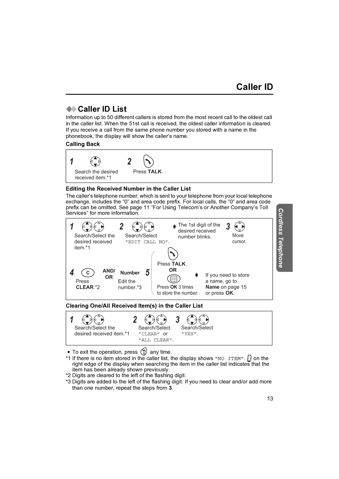 Panasonic KX-TCD410NZ operating instructions Caller ID List, Calling Back, Editing the Received Number in the Caller List 