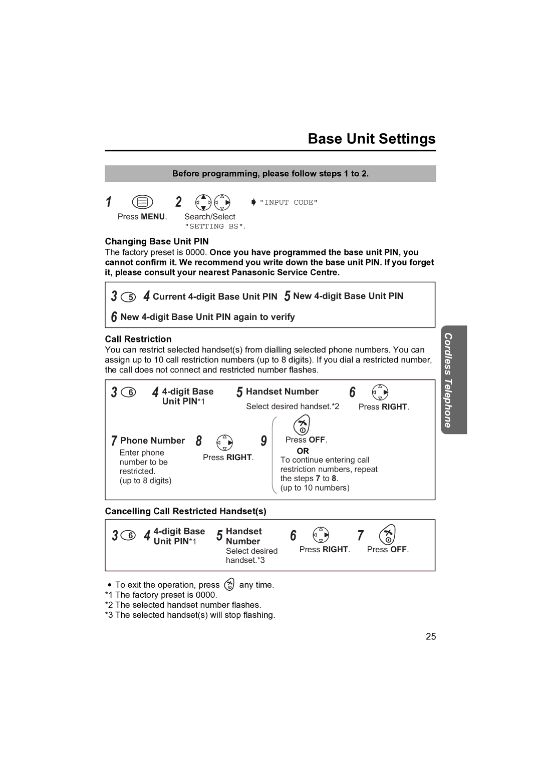 Panasonic KX-TCD410NZ operating instructions Base Unit Settings, Digit Base Handset Number Unit PIN*1 