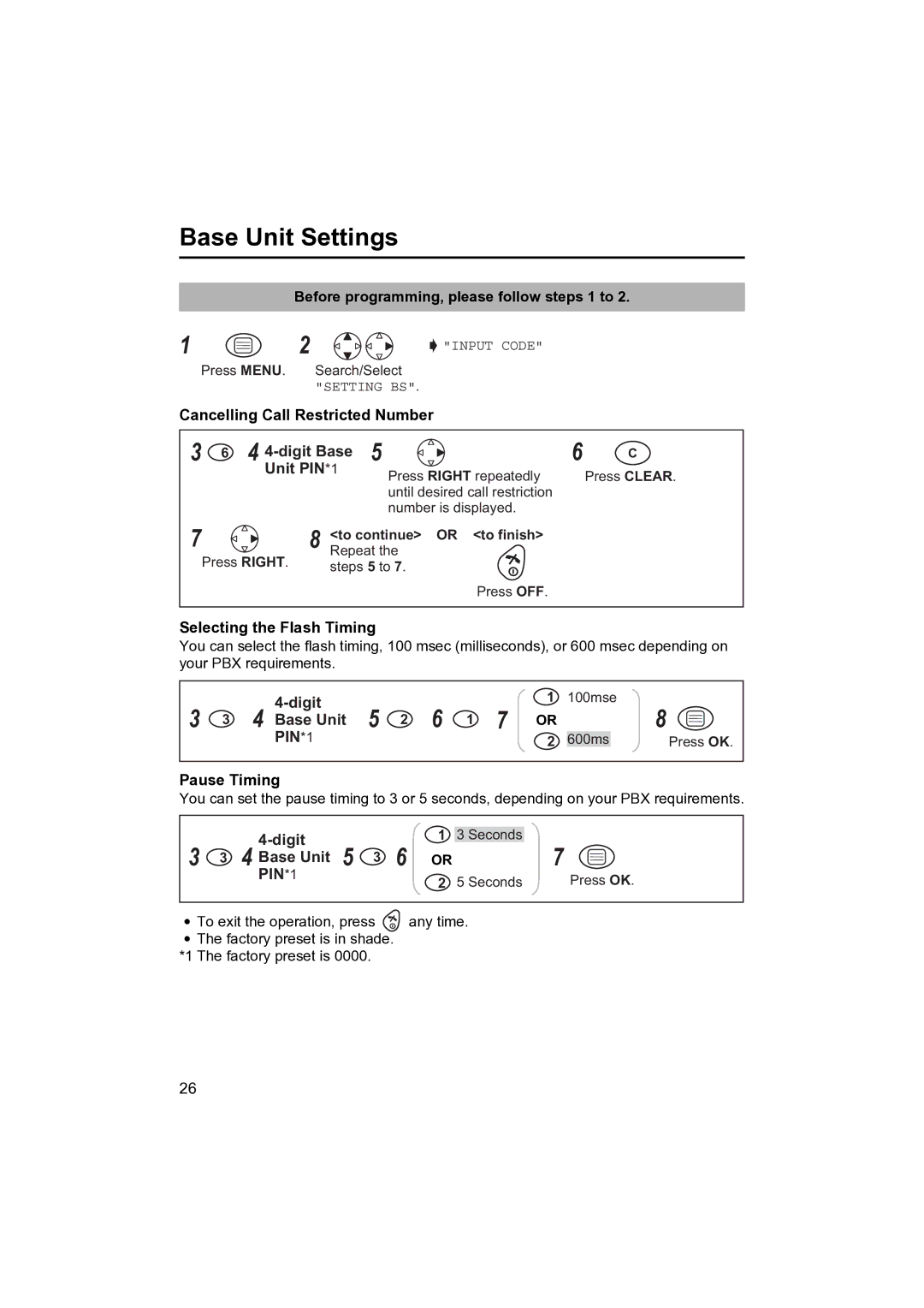 Panasonic KX-TCD410NZ Cancelling Call Restricted Number 4 4-digit Base Unit PIN*1, Selecting the Flash Timing 