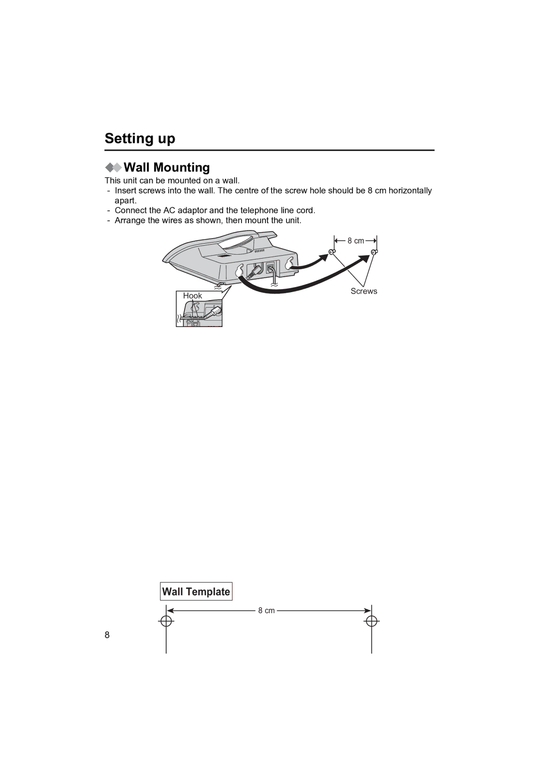 Panasonic KX-TCD410NZ operating instructions Wall Mounting 