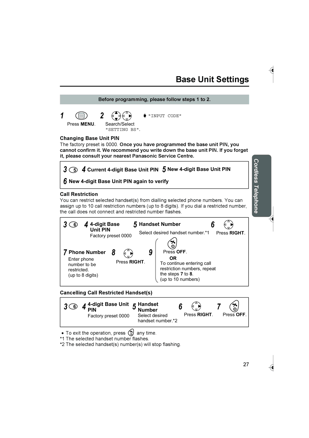 Panasonic KX-TCD420AL operating instructions Base Unit Settings, Digit Base Handset Number Unit PIN 