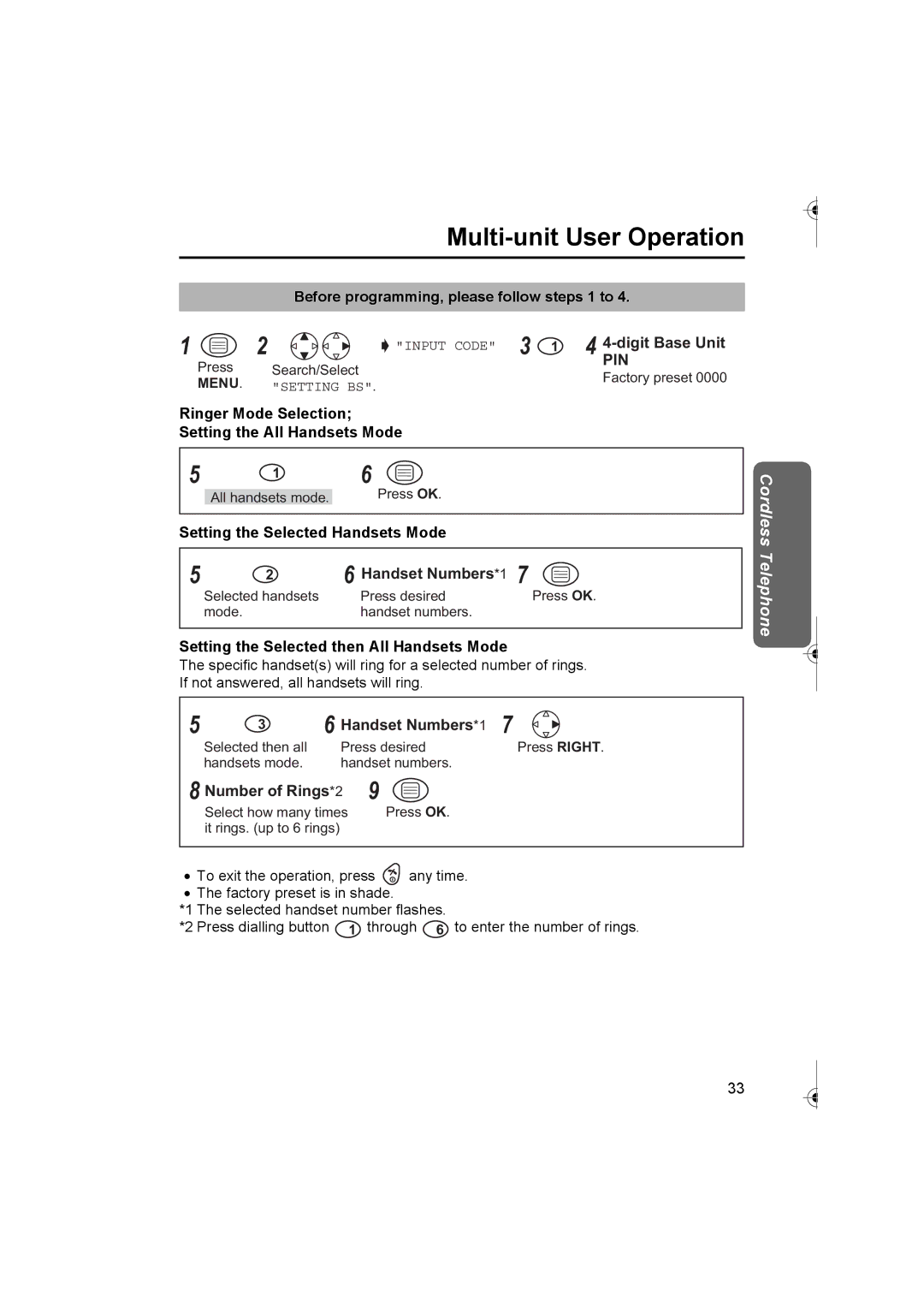 Panasonic KX-TCD420AL Ringer Mode Selection Setting the All Handsets Mode, Setting the Selected then All Handsets Mode 