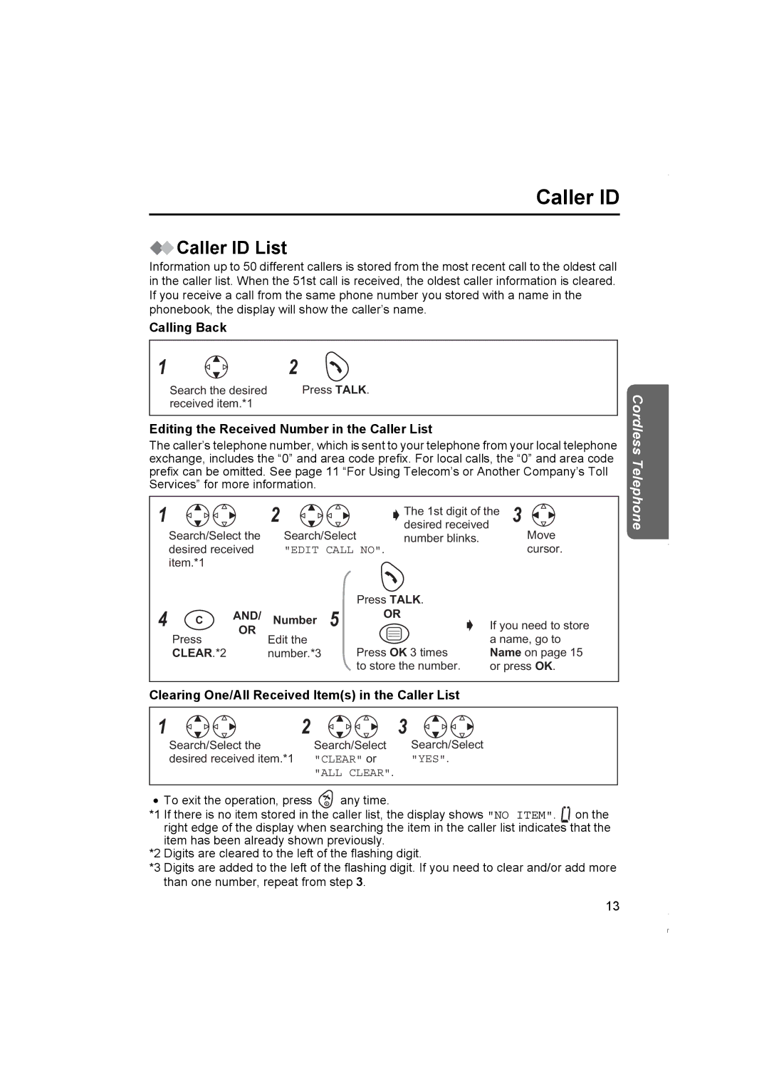 Panasonic KX-TCD420NZ operating instructions Caller ID List, Calling Back, Editing the Received Number in the Caller List 