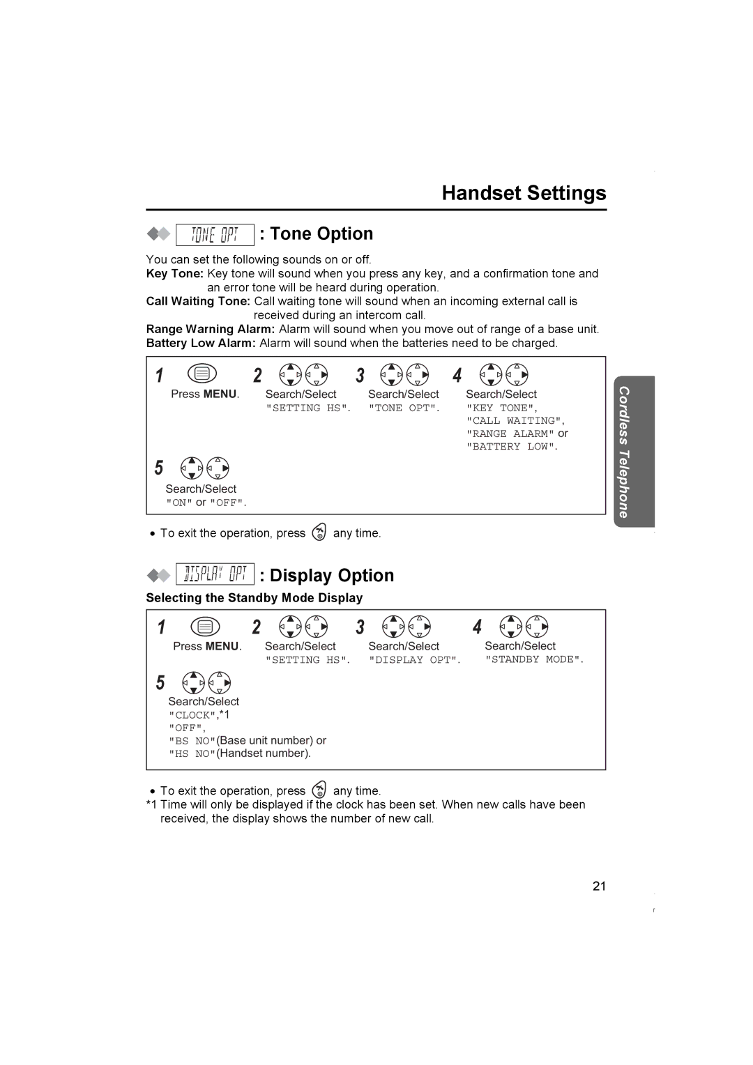 Panasonic KX-TCD420NZ operating instructions Tone Option, Display Option, Selecting the Standby Mode Display 