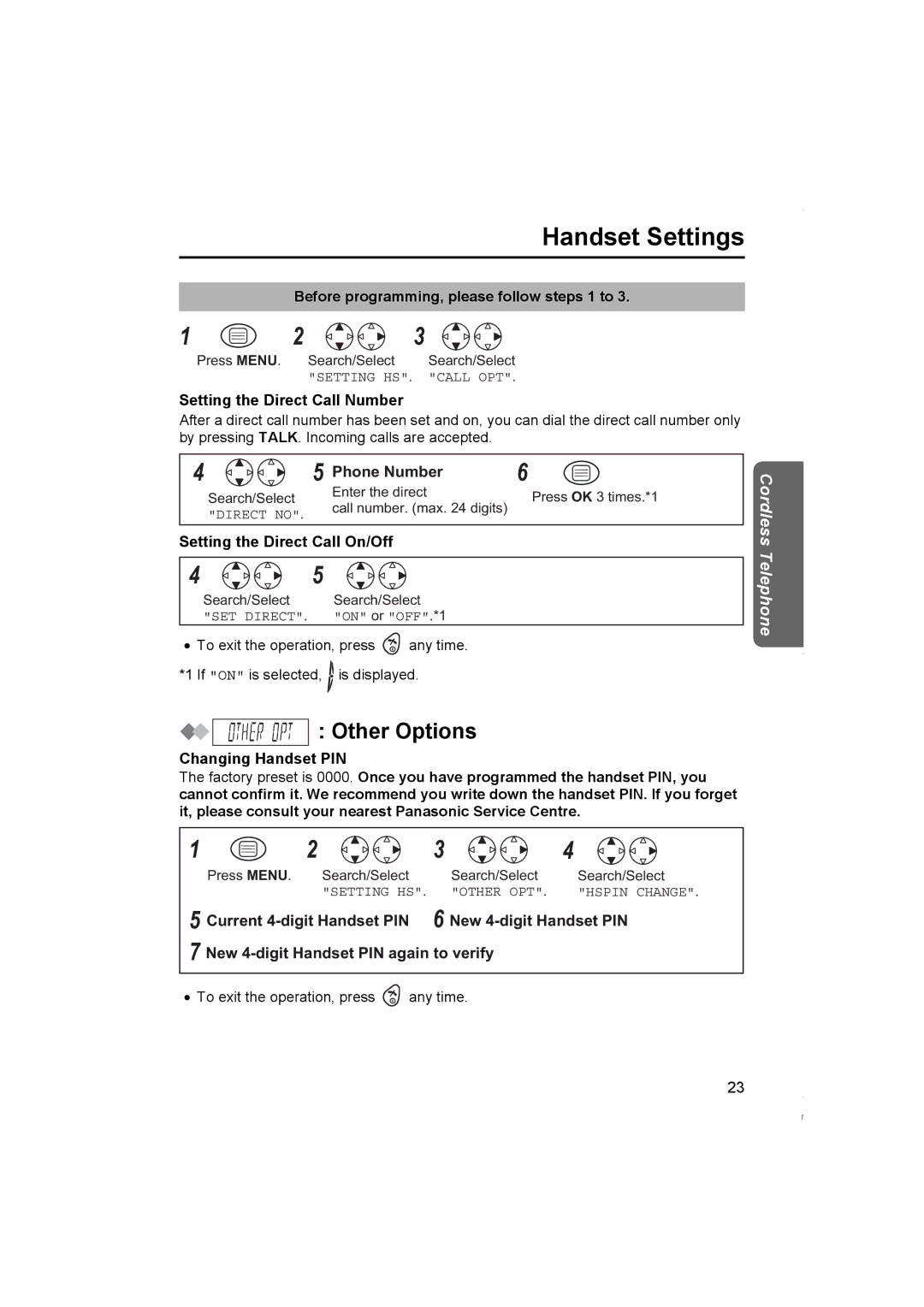 Panasonic KX-TCD420NZ operating instructions Other Options, Setting the Direct Call Number, Setting the Direct Call On/Off 