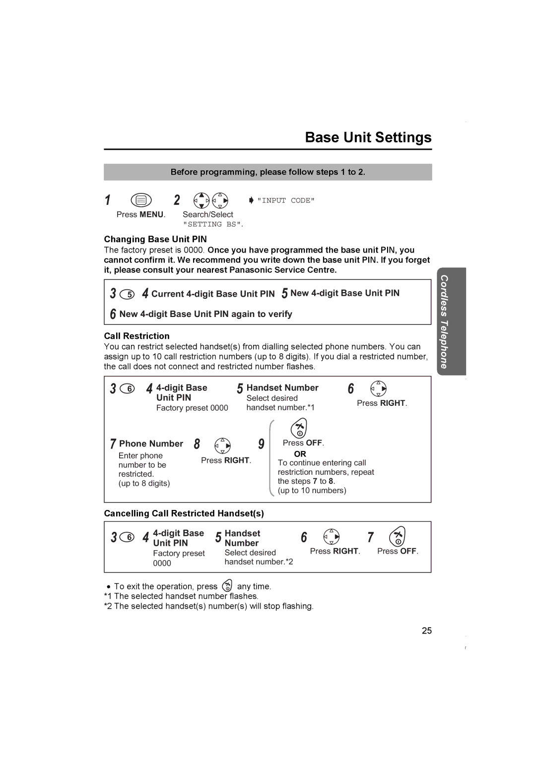 Panasonic KX-TCD420NZ operating instructions Base Unit Settings, 4 4-digit Base Handset Number Unit PIN 