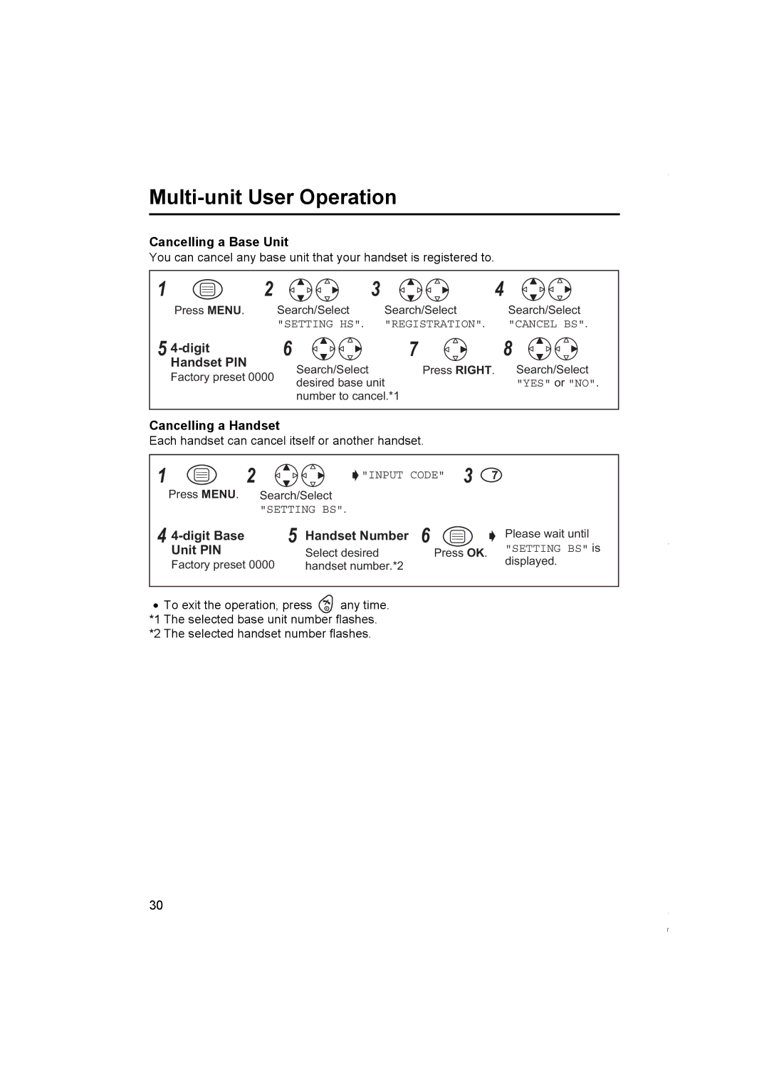 Panasonic KX-TCD420NZ operating instructions Cancelling a Base Unit, Cancelling a Handset, Digit Base Handset Number 