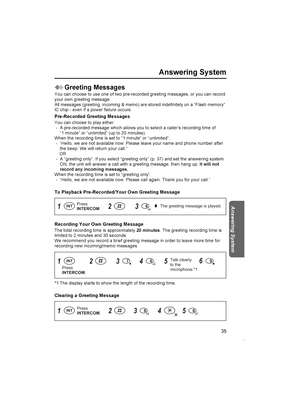 Panasonic KX-TCD420NZ Pre-Recorded Greeting Messages, To Playback Pre-Recorded/Your Own Greeting Message 