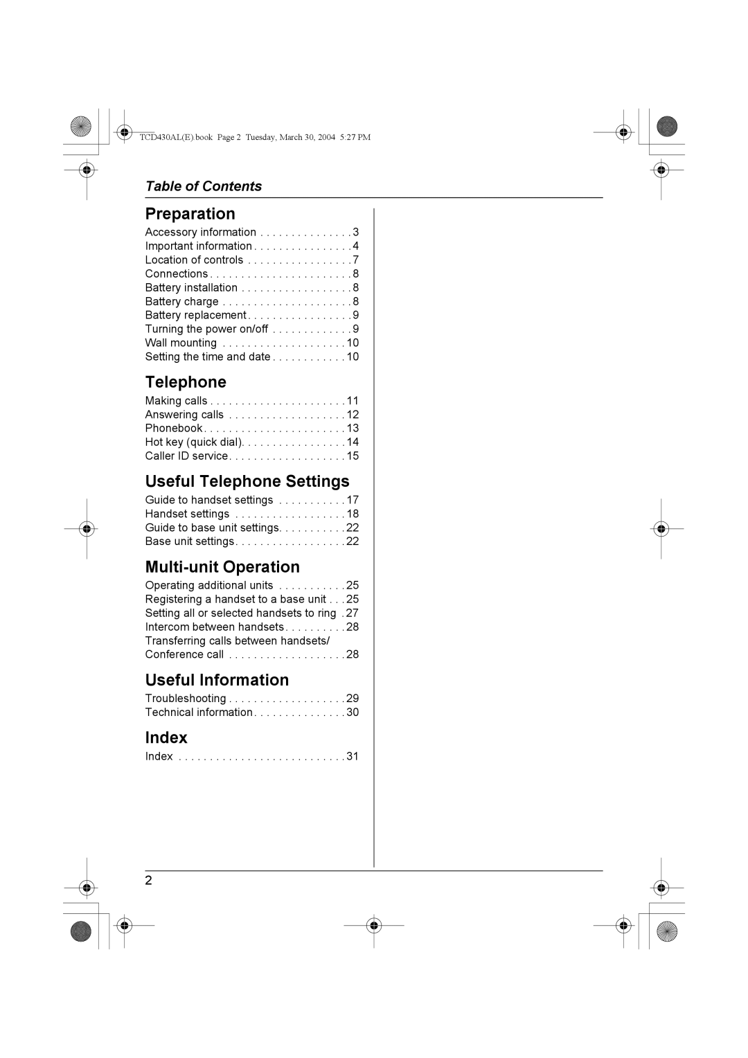 Panasonic KX-TCD430AL operating instructions Telephone 