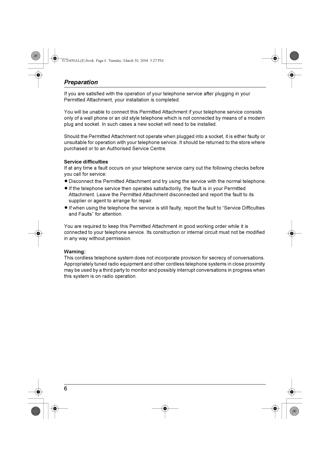 Panasonic KX-TCD430AL operating instructions Service difficulties 