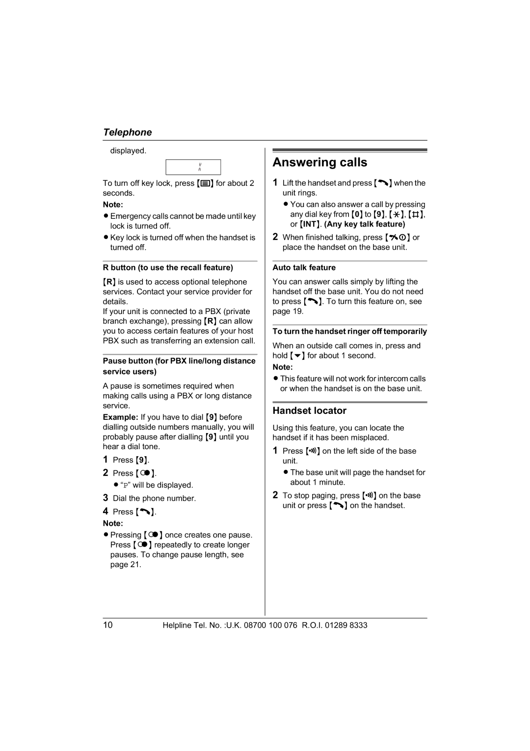 Panasonic KX-TCD430E operating instructions Answering calls, Handset locator 