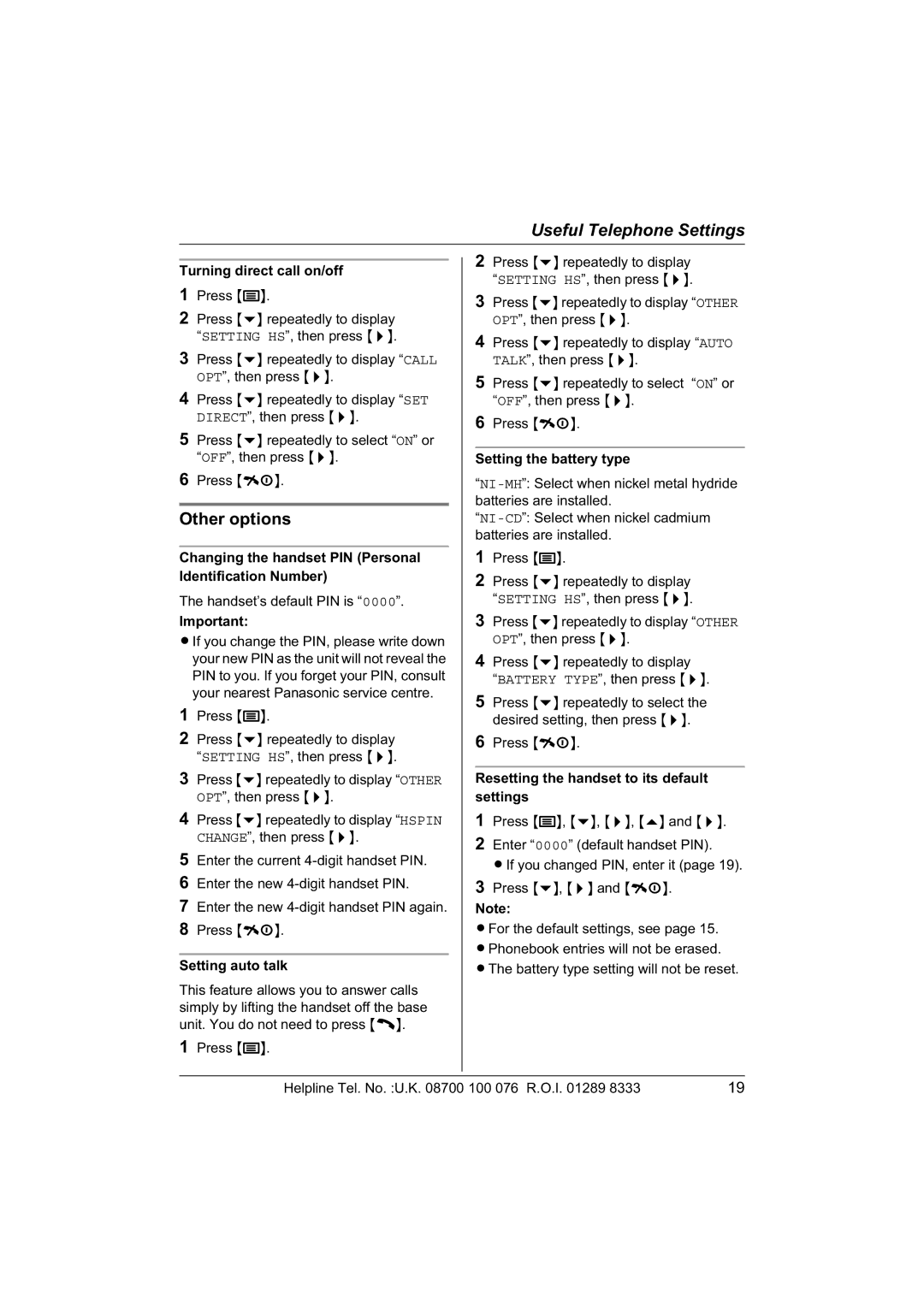 Panasonic KX-TCD430E operating instructions Other options 