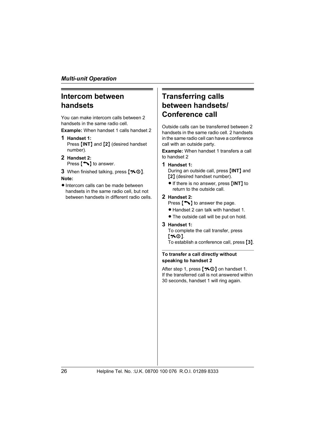 Panasonic KX-TCD430E operating instructions Handset, To transfer a call directly without speaking to handset 