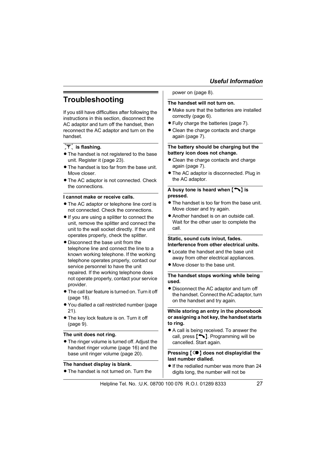 Panasonic KX-TCD430E operating instructions Troubleshooting 