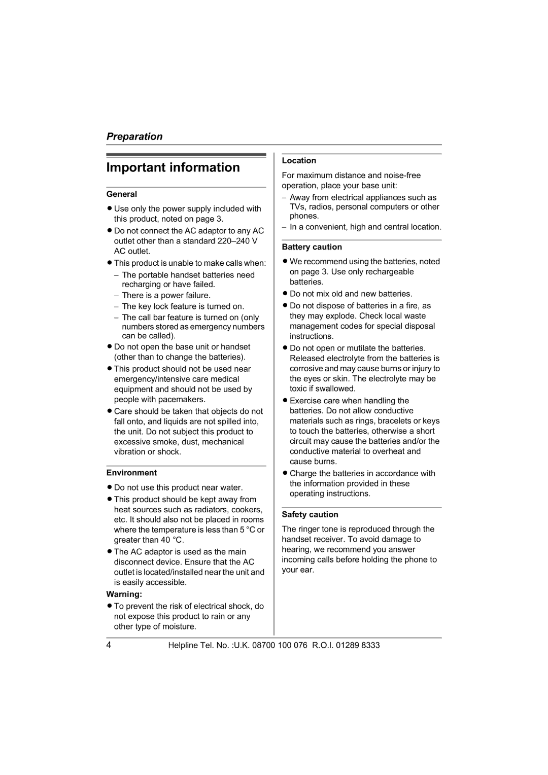 Panasonic KX-TCD430E operating instructions Important information 