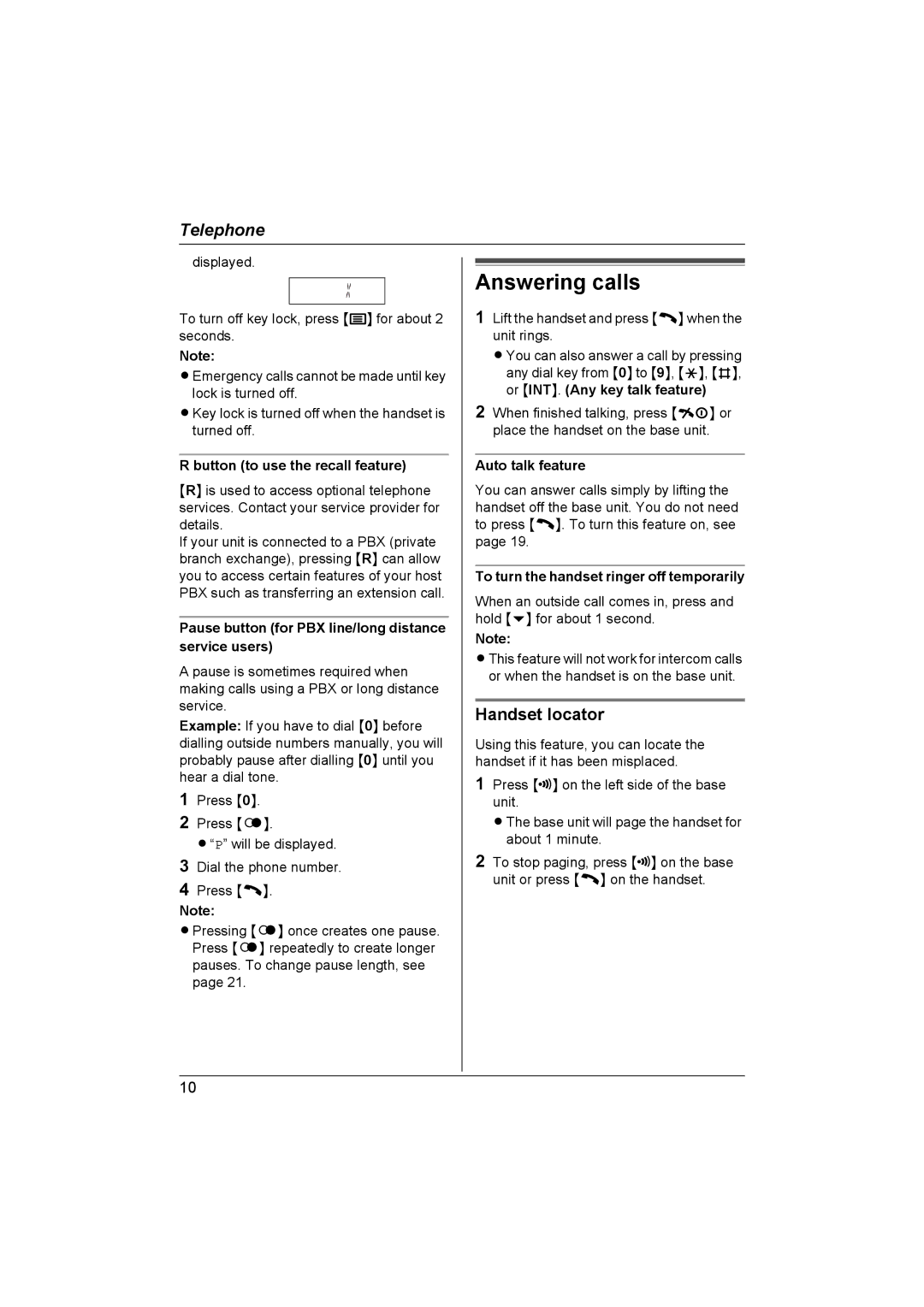 Panasonic KX-TCD430NZ operating instructions Answering calls, Handset locator 