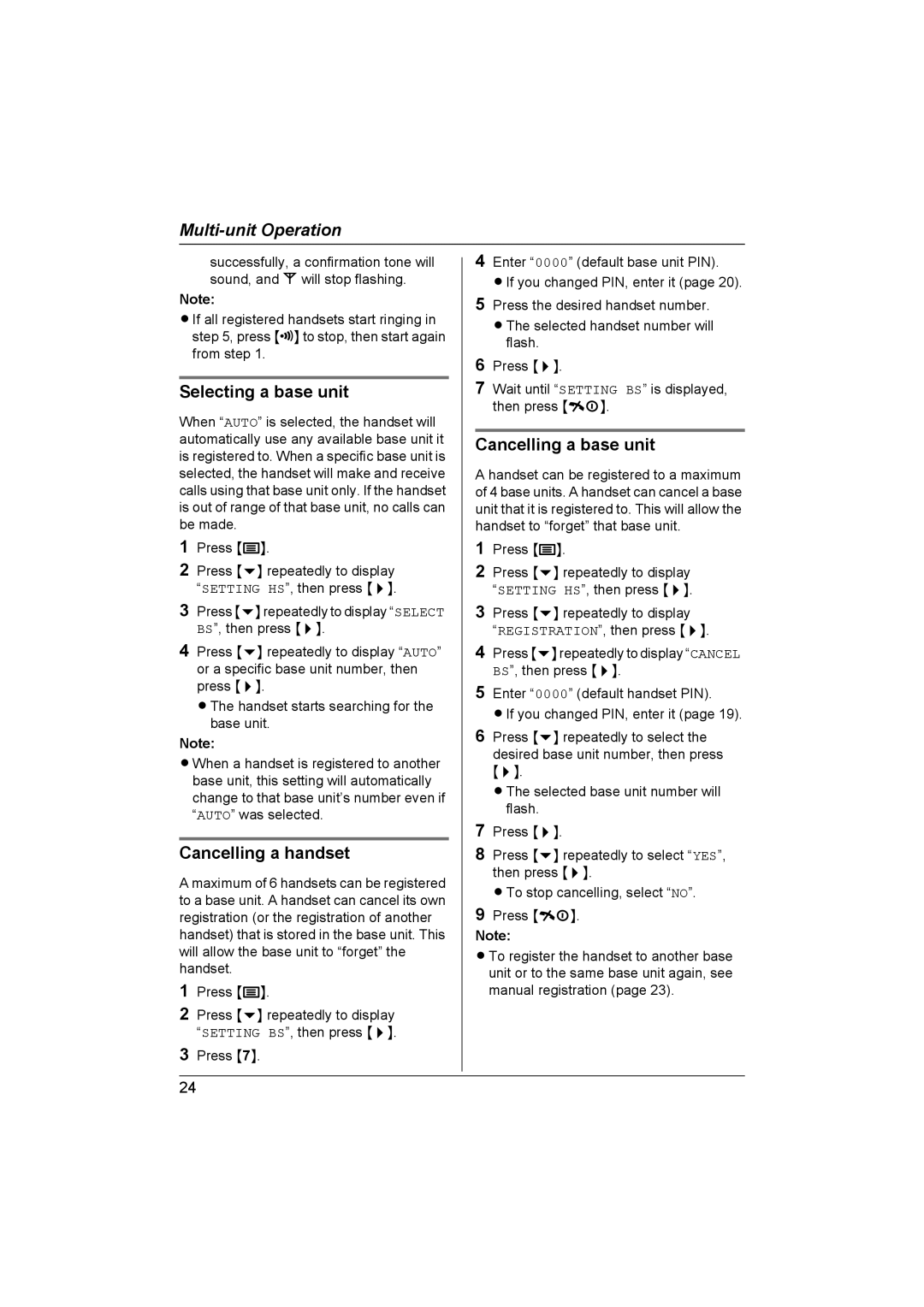 Panasonic KX-TCD430NZ operating instructions Selecting a base unit, Cancelling a handset 