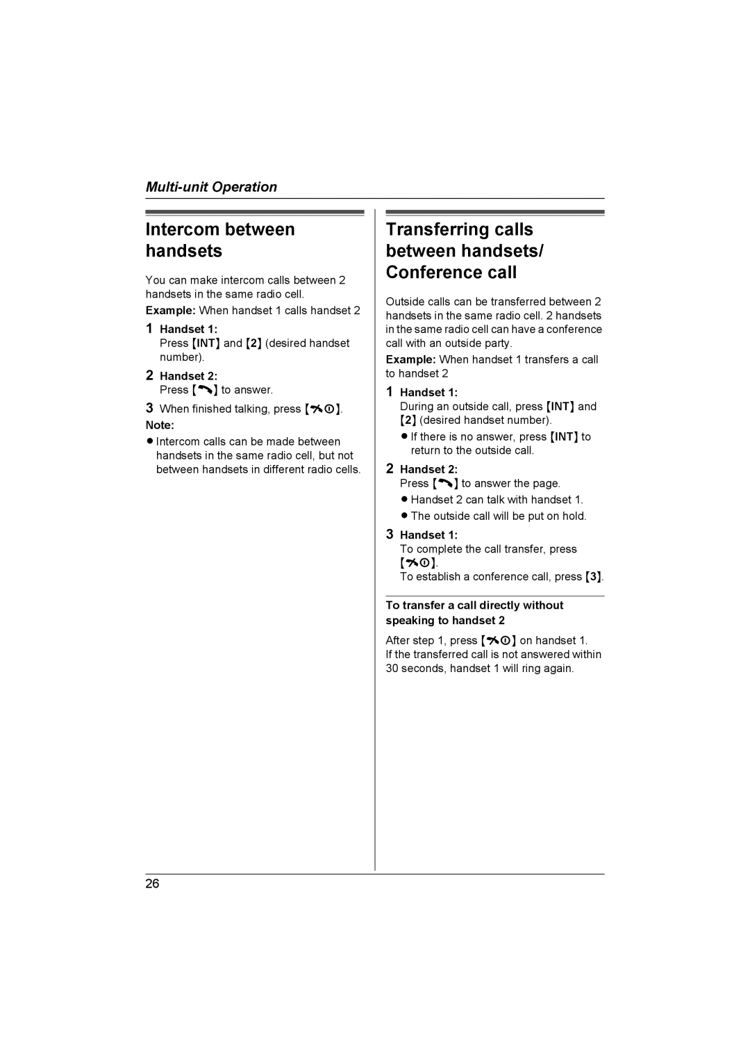 Panasonic KX-TCD430NZ operating instructions Handset, To transfer a call directly without speaking to handset 