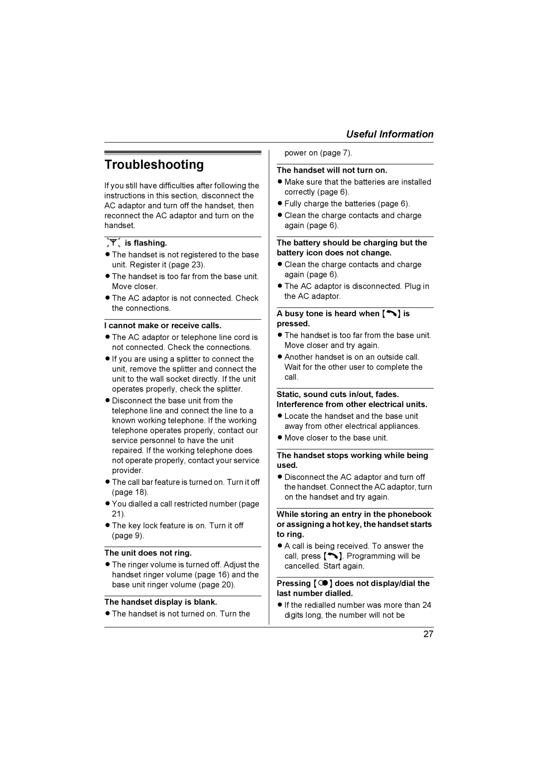 Panasonic KX-TCD430NZ operating instructions Troubleshooting 