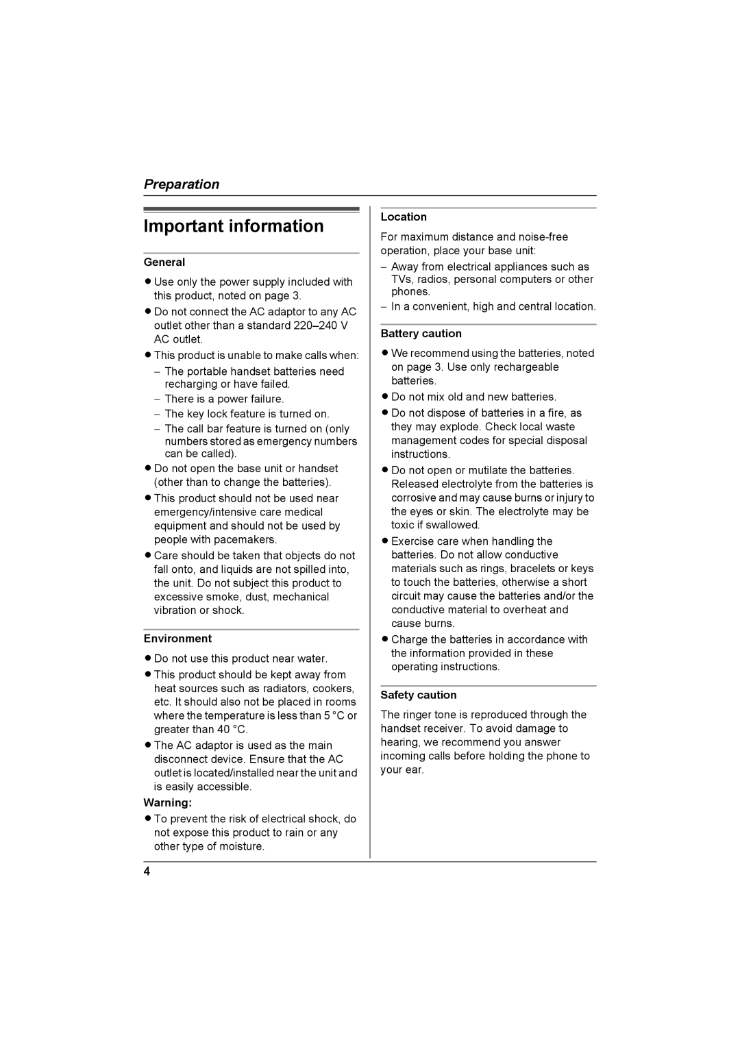 Panasonic KX-TCD430NZ operating instructions Important information 