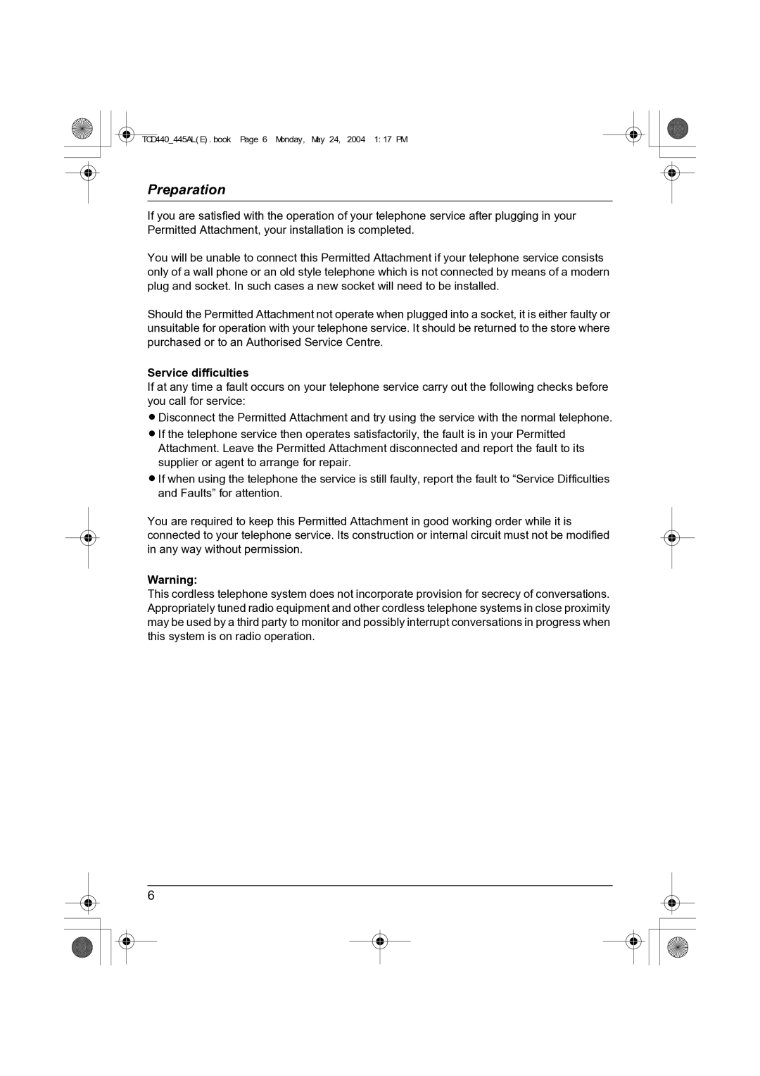 Panasonic KX-TCD440AL, KX-TCD445AL operating instructions Service difficulties 