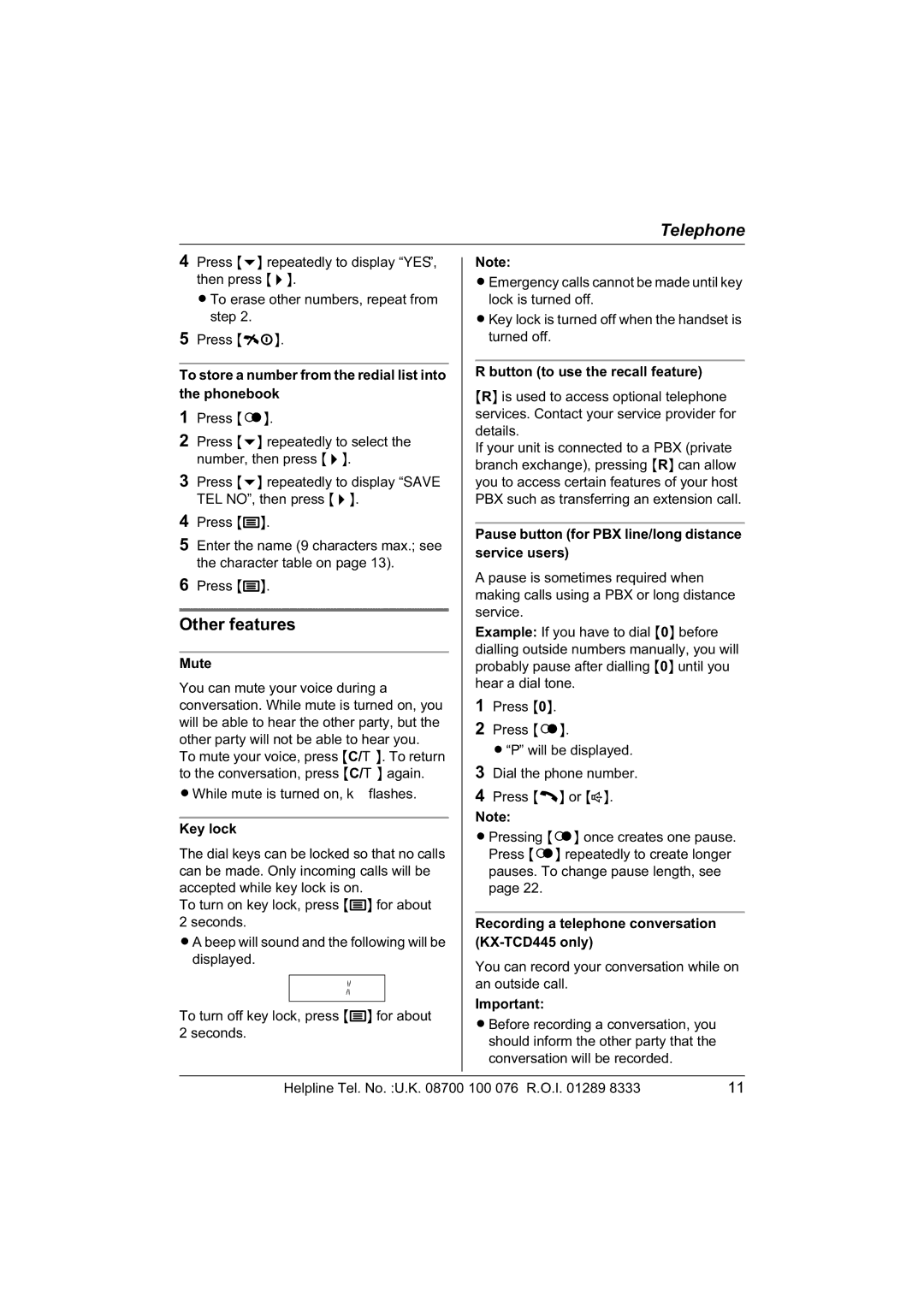 Panasonic KX-TCD445E, KX-TCD440E operating instructions Other features 