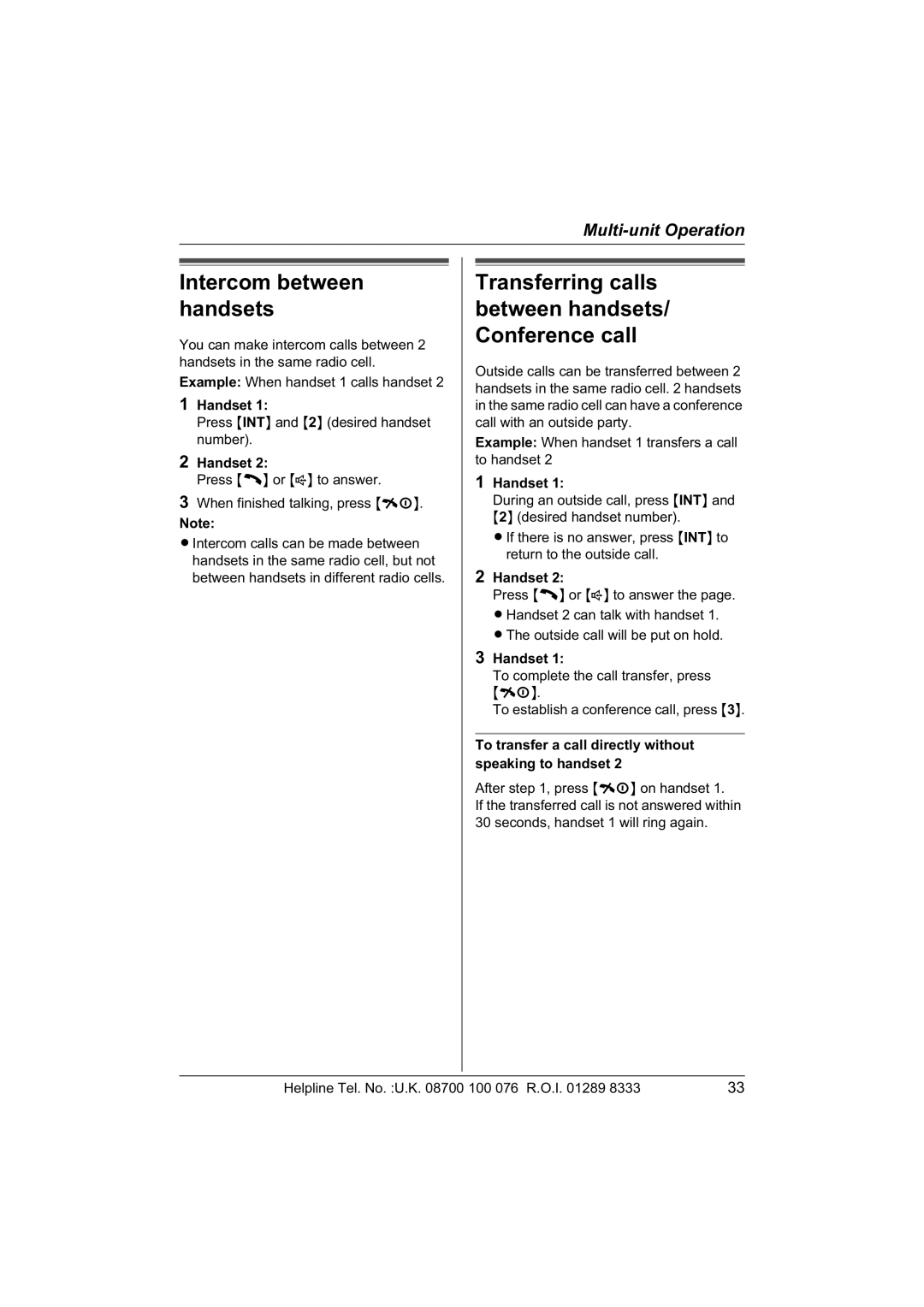 Panasonic KX-TCD445E, KX-TCD440E operating instructions Handset, To transfer a call directly without speaking to handset 