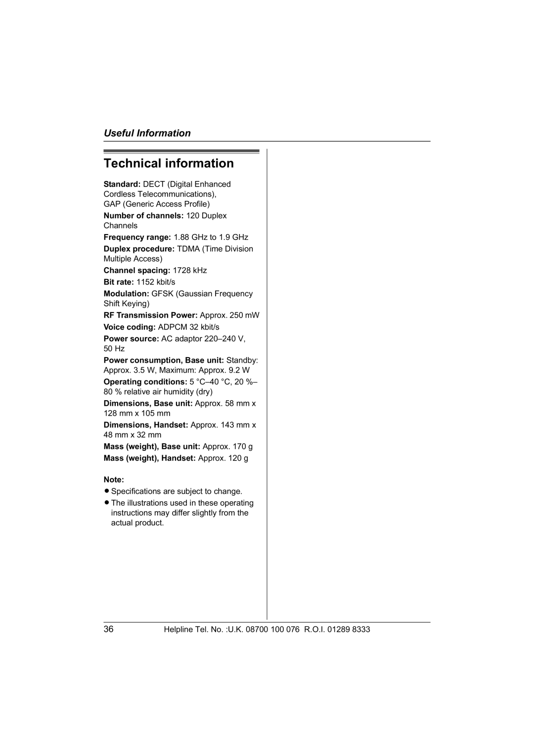 Panasonic KX-TCD440E, KX-TCD445E operating instructions Technical information 