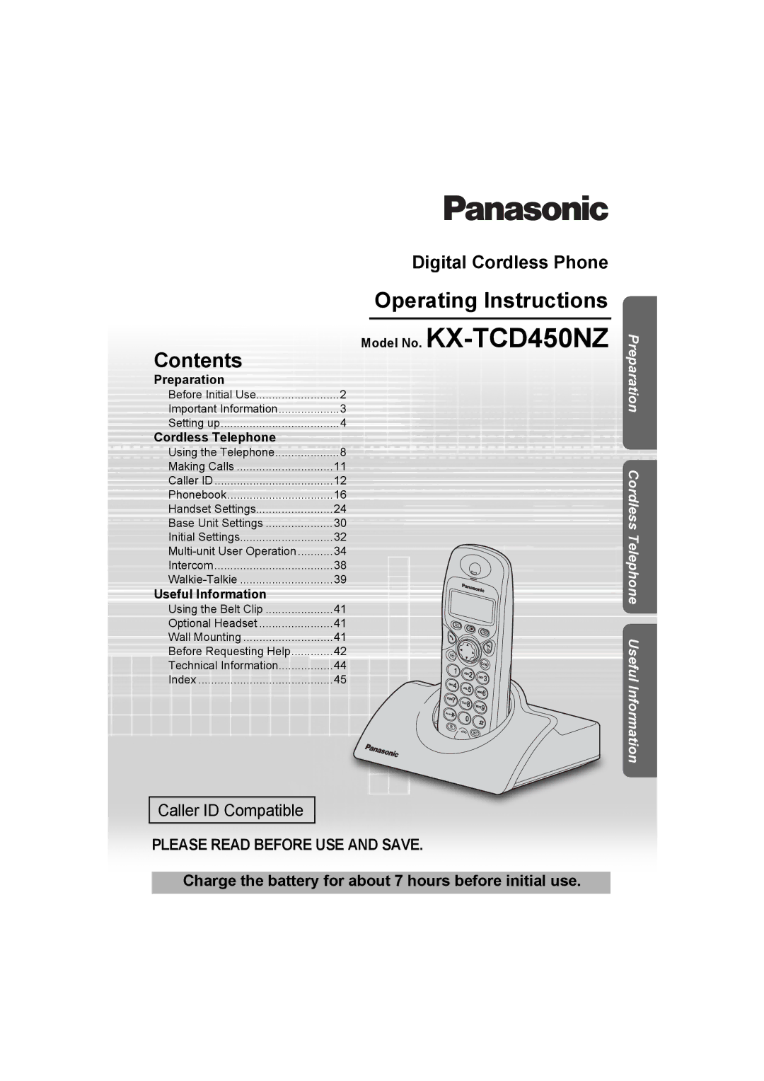 Panasonic operating instructions Model No. KX-TCD450NZ, Contents 