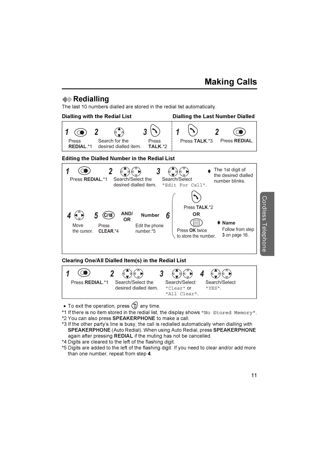 Panasonic KX-TCD450NZ operating instructions Making Calls, Redialling, Editing the Dialled Number in the Redial List 