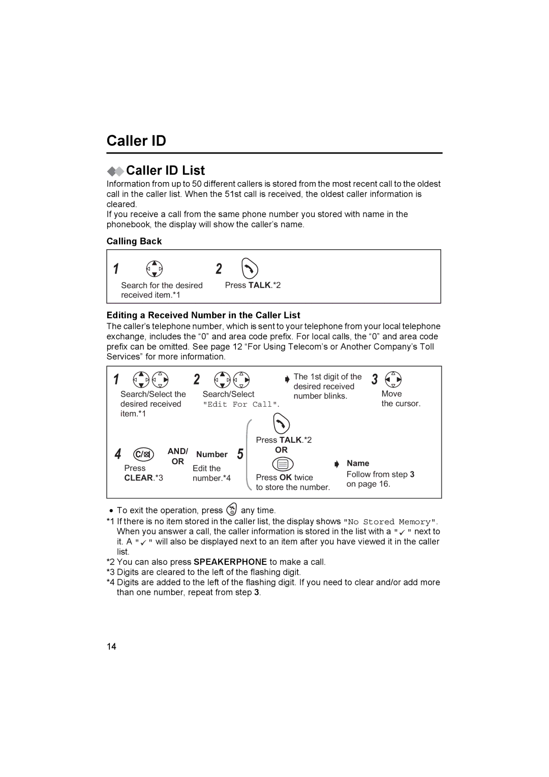 Panasonic KX-TCD450NZ operating instructions Caller ID List, Calling Back, Editing a Received Number in the Caller List 