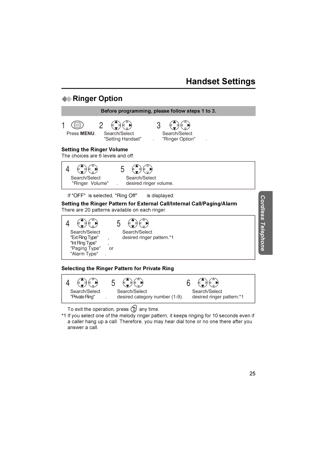 Panasonic KX-TCD450NZ Ringer Option, Setting the Ringer Volume, Selecting the Ringer Pattern for Private Ring 