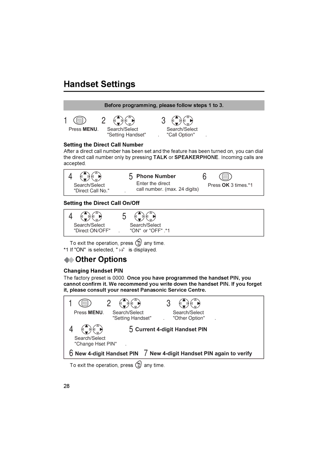 Panasonic KX-TCD450NZ operating instructions Other Options, Setting the Direct Call Number, Setting the Direct Call On/Off 