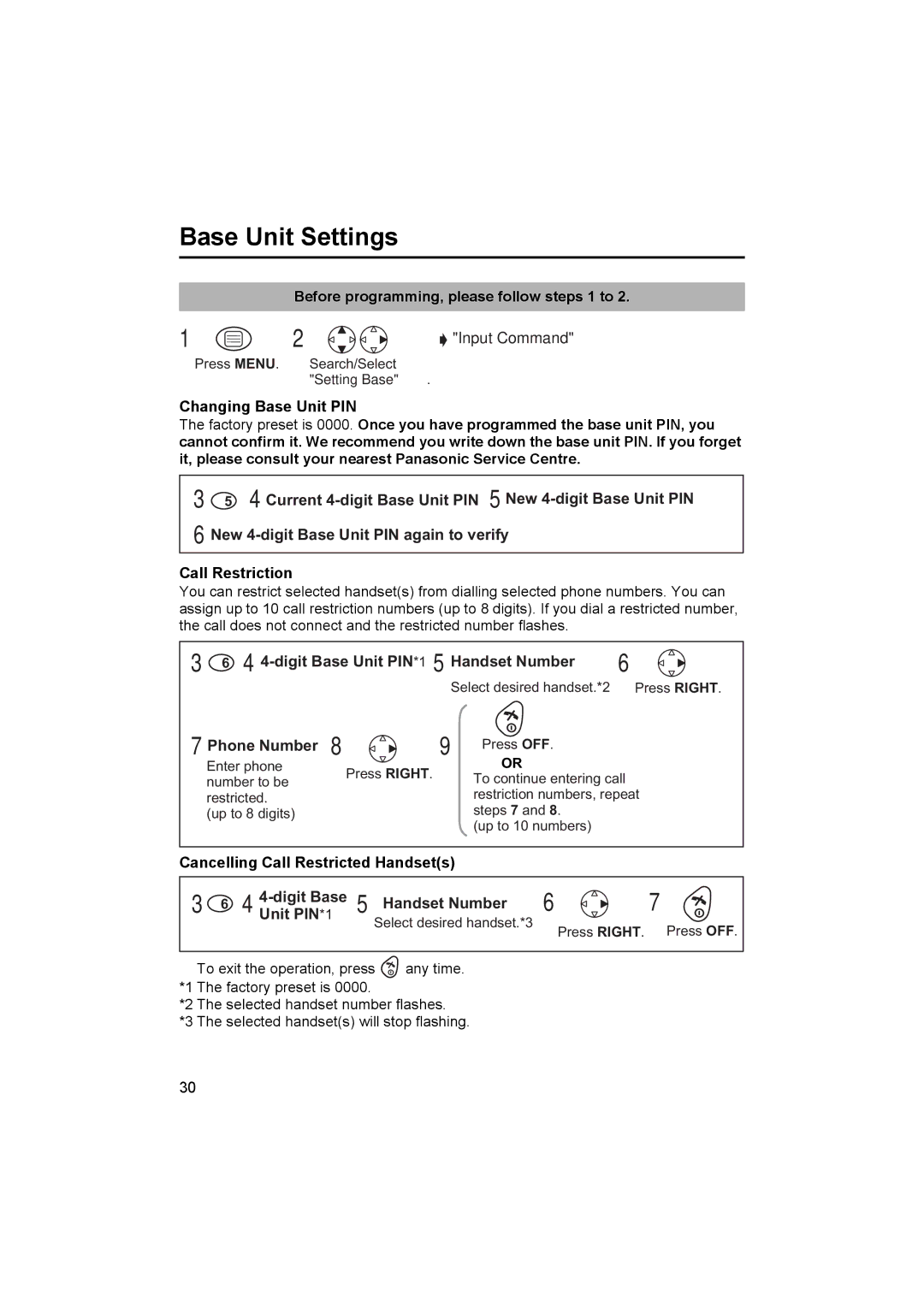 Panasonic KX-TCD450NZ operating instructions Base Unit Settings, digit Base Unit PIN*1 5 Handset Number 