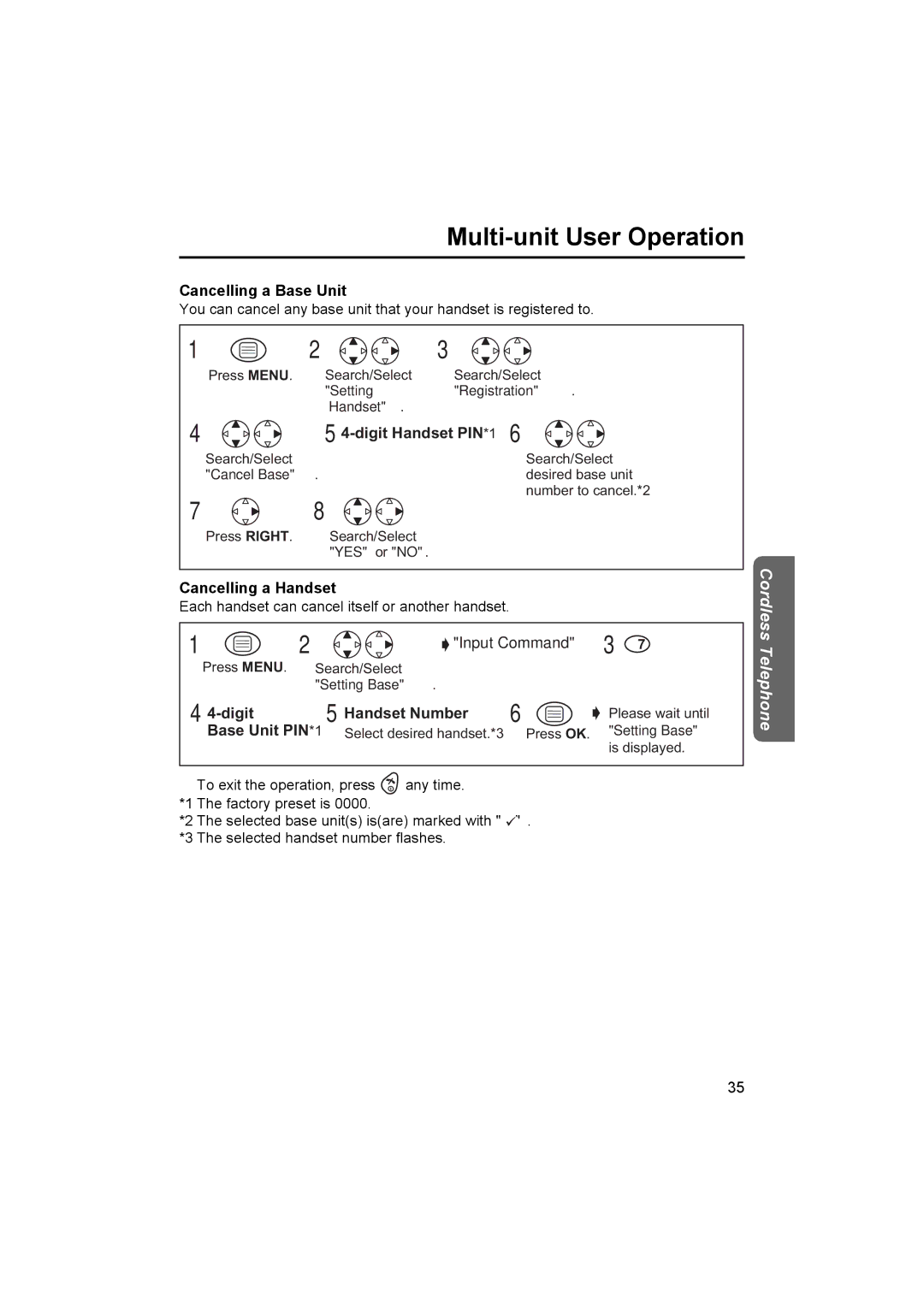 Panasonic KX-TCD450NZ operating instructions Cancelling a Base Unit, Cancelling a Handset, Digit Handset Number 