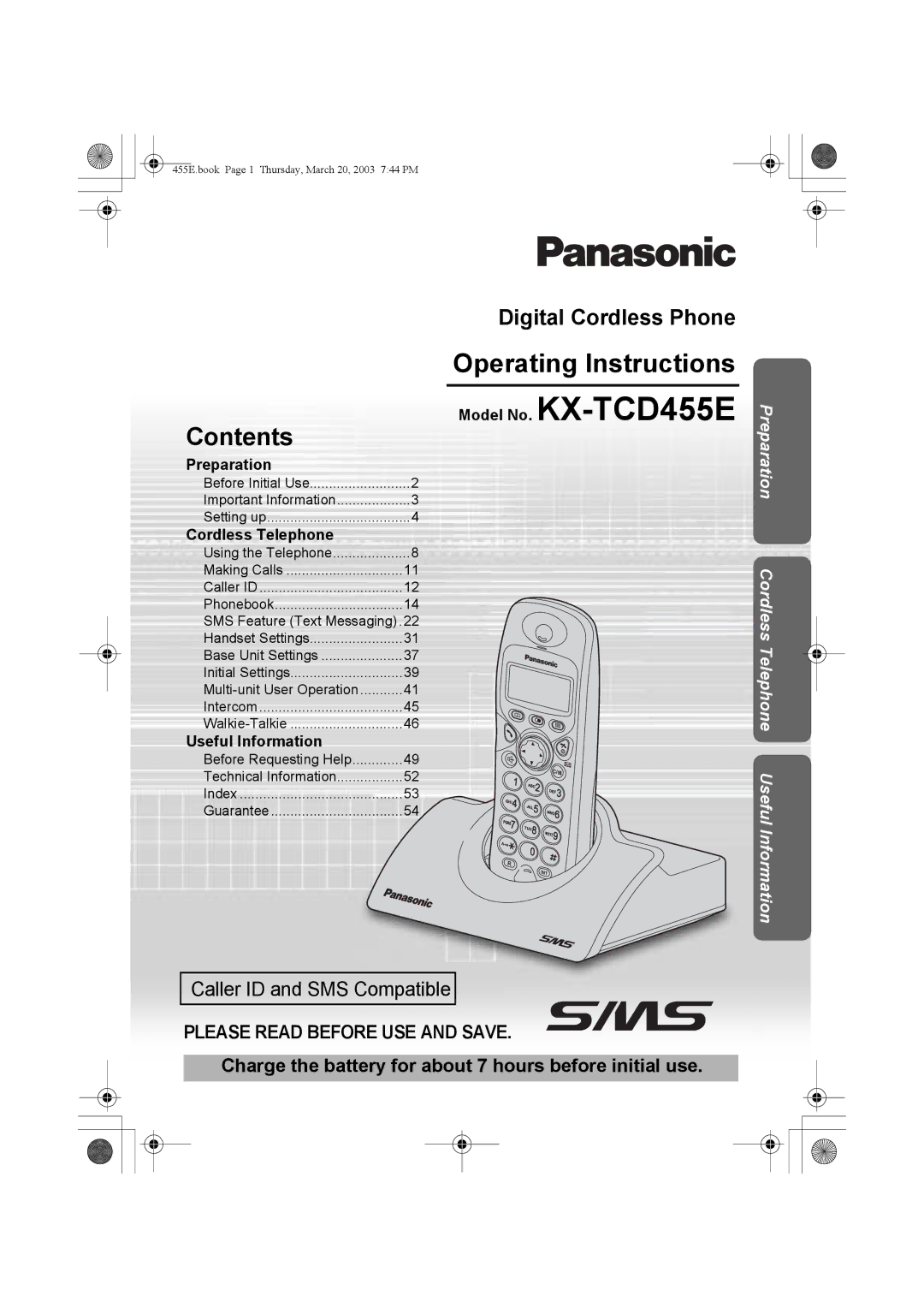 Panasonic KX-TCD455E operating instructions Operating Instructions, Contents 