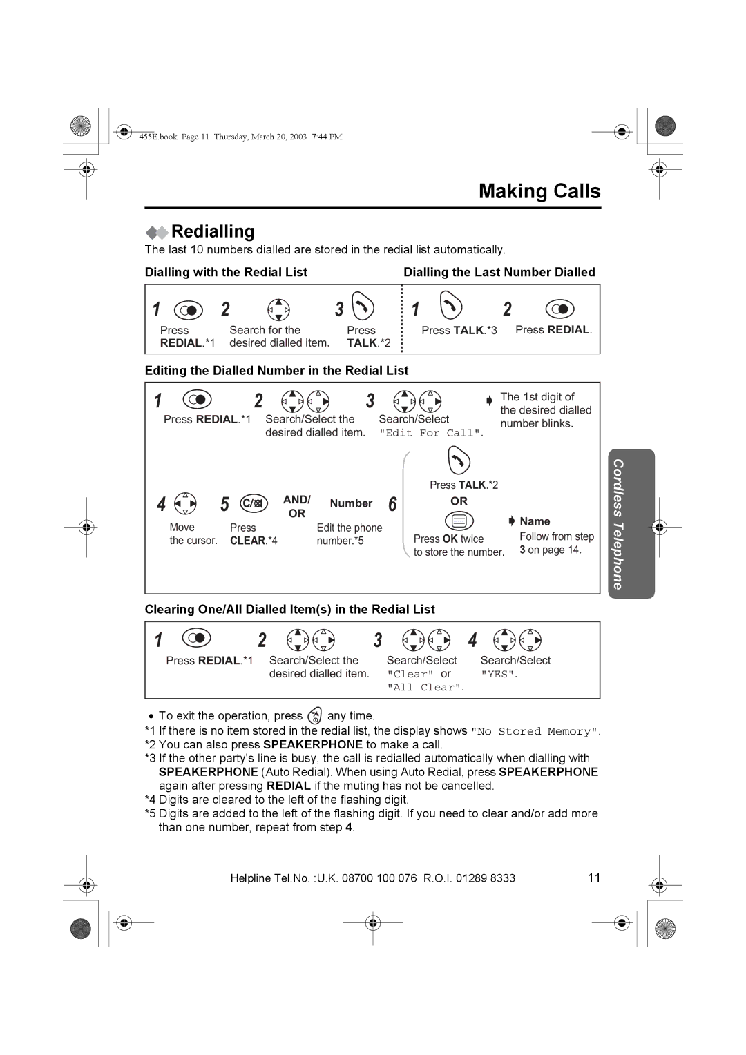 Panasonic KX-TCD455E operating instructions Making Calls, Redialling, Editing the Dialled Number in the Redial List 