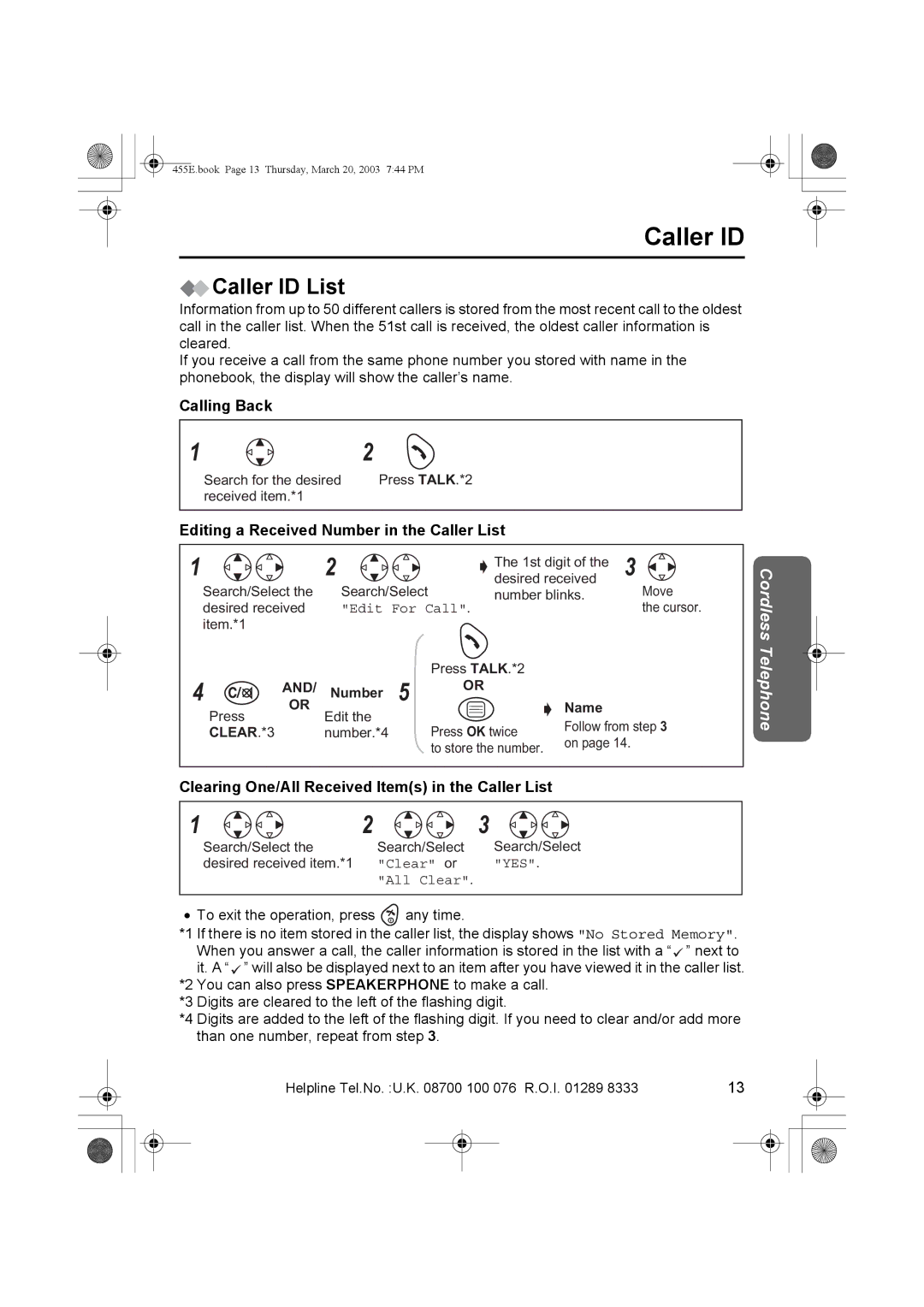 Panasonic KX-TCD455E operating instructions Caller ID List, Calling Back, Editing a Received Number in the Caller List 