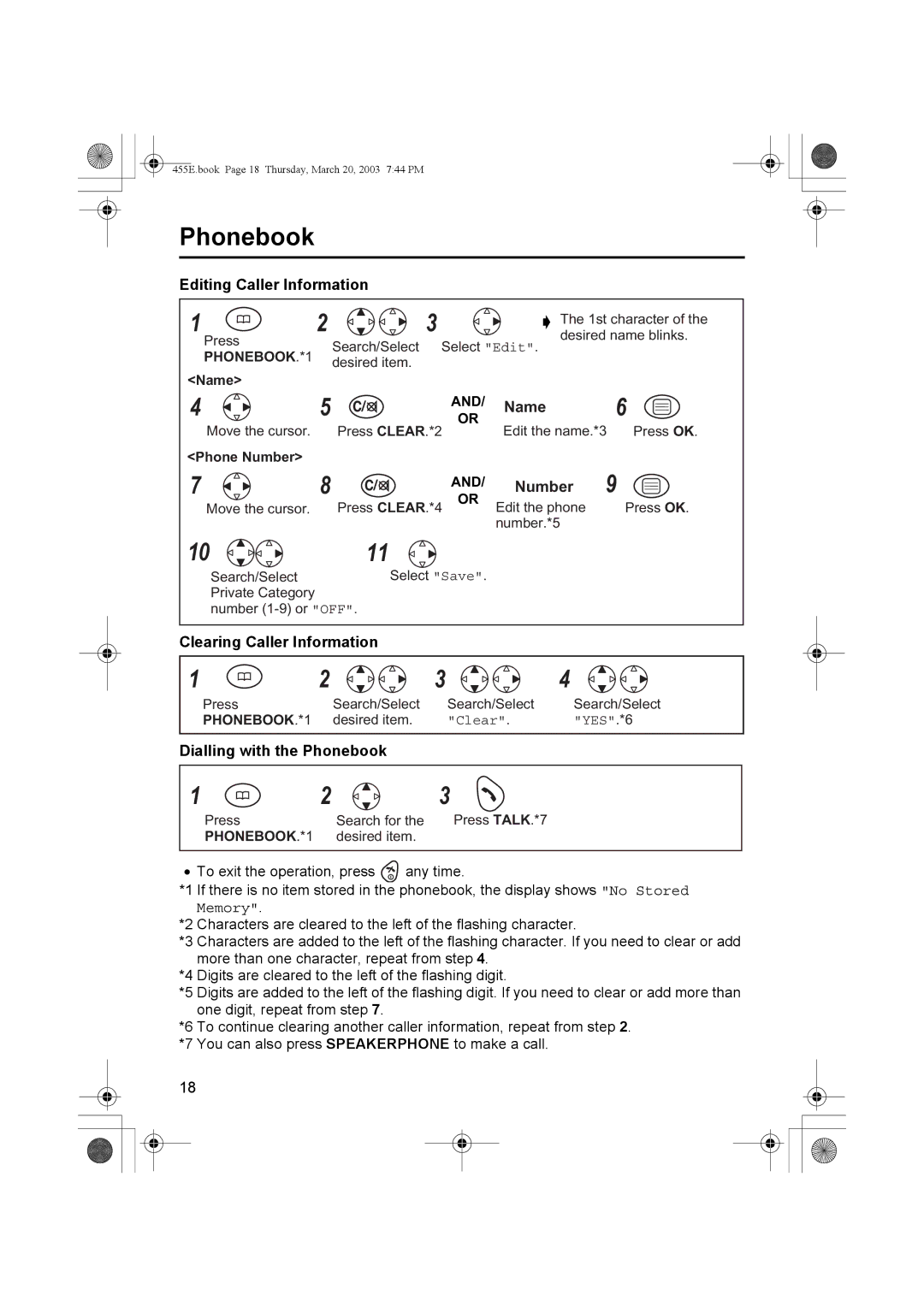 Panasonic KX-TCD455E Editing Caller Information, Number, Clearing Caller Information, Dialling with the Phonebook 