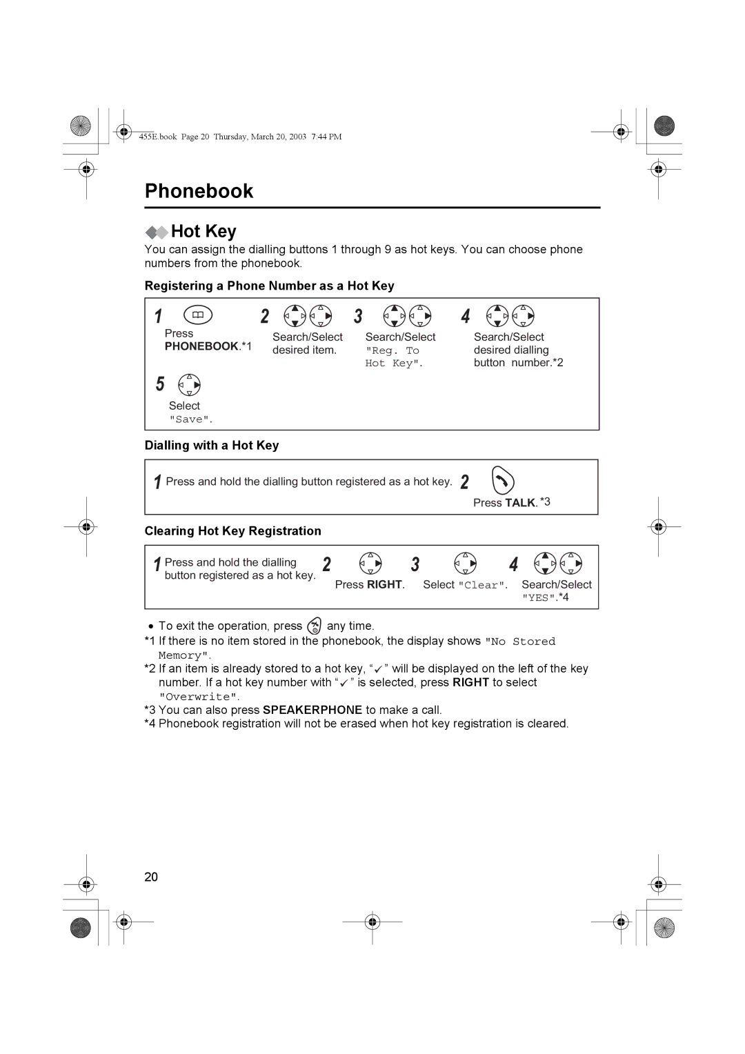 Panasonic KX-TCD455E Registering a Phone Number as a Hot Key, Dialling with a Hot Key, Clearing Hot Key Registration 