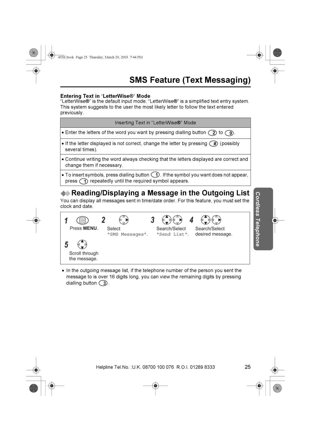 Panasonic KX-TCD455E Reading/Displaying a Message in the Outgoing List, Entering Text in LetterWise Mode 