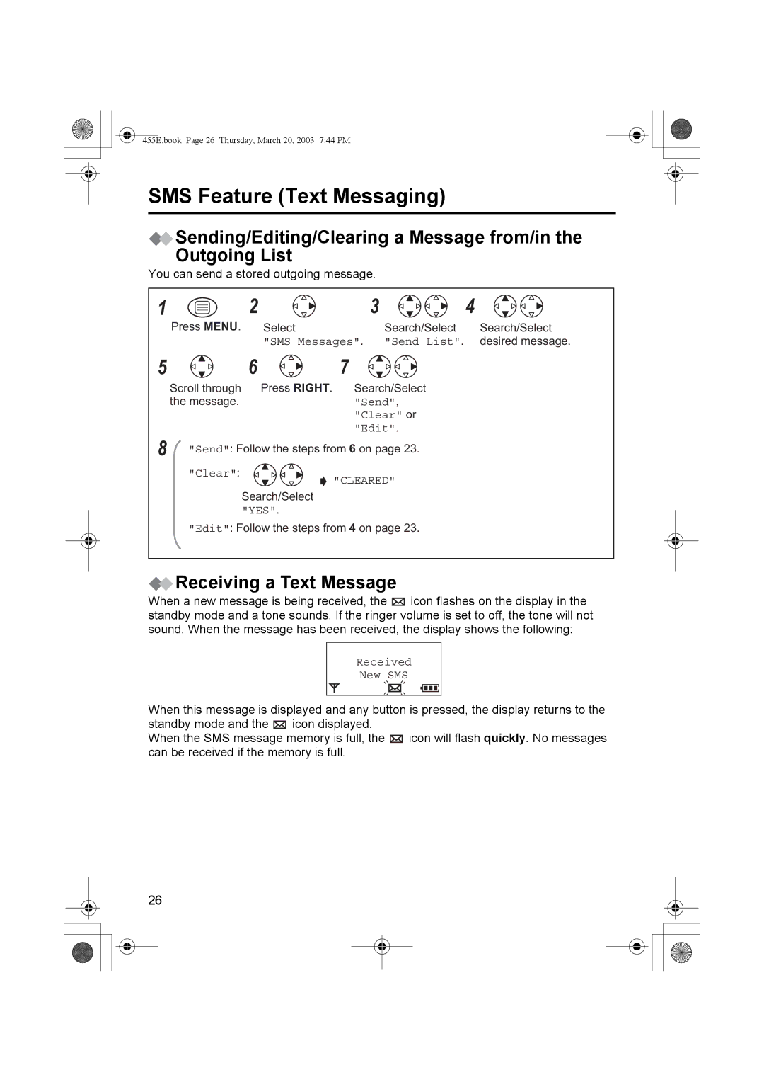 Panasonic KX-TCD455E Sending/Editing/Clearing a Message from/in the Outgoing List, Receiving a Text Message 