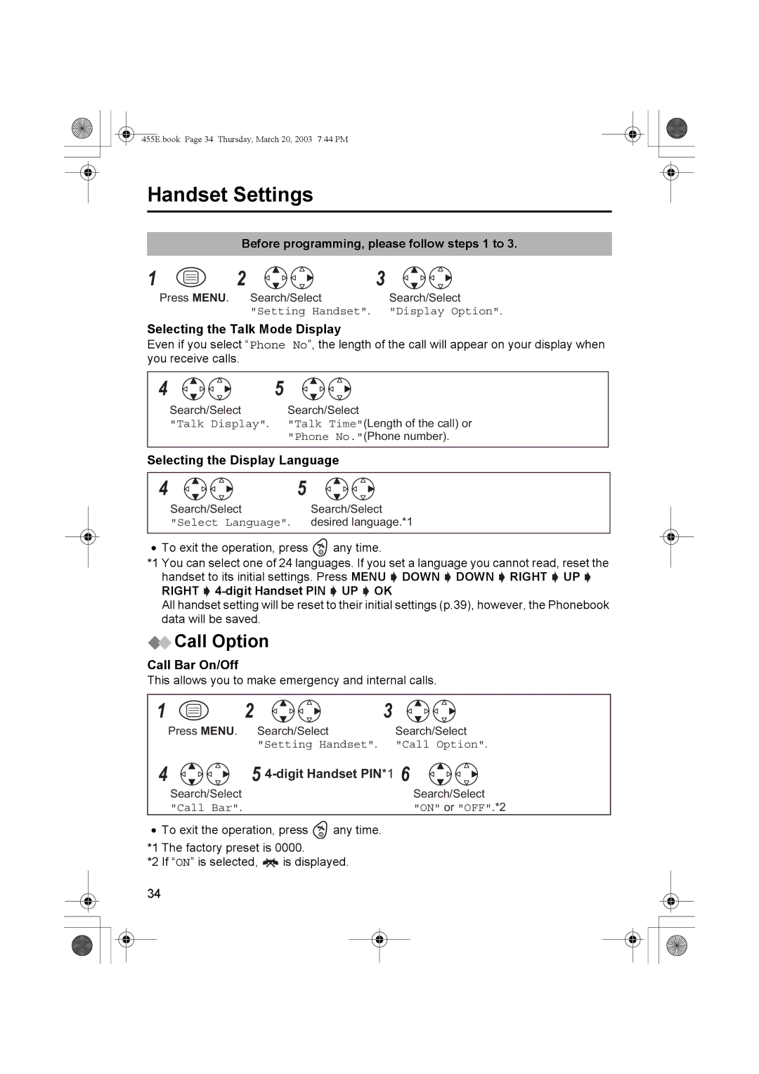 Panasonic KX-TCD455E operating instructions Call Option 